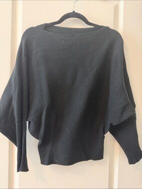 Women's Black Ribbed Scoop-Neck Sweater